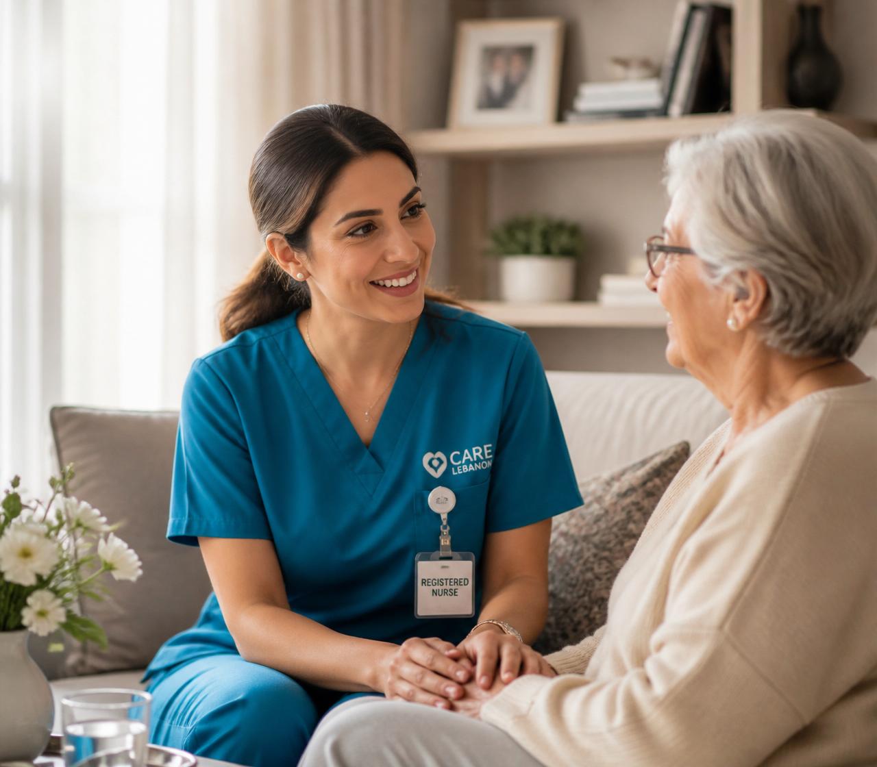 A Lebanese registered nurse caring for an elderly patient at home